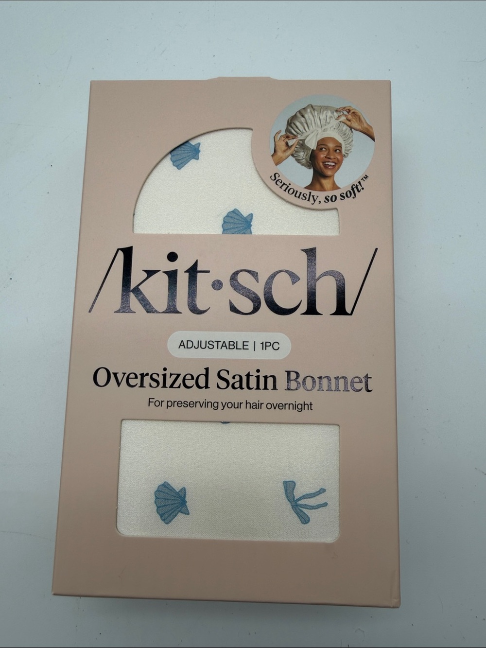 Kitsch Satin Bonnet in Cream with Blue Shell Print